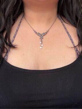 Y Shape Pearl Drop Necklace Gothic Princess Whimsical Chainmaille